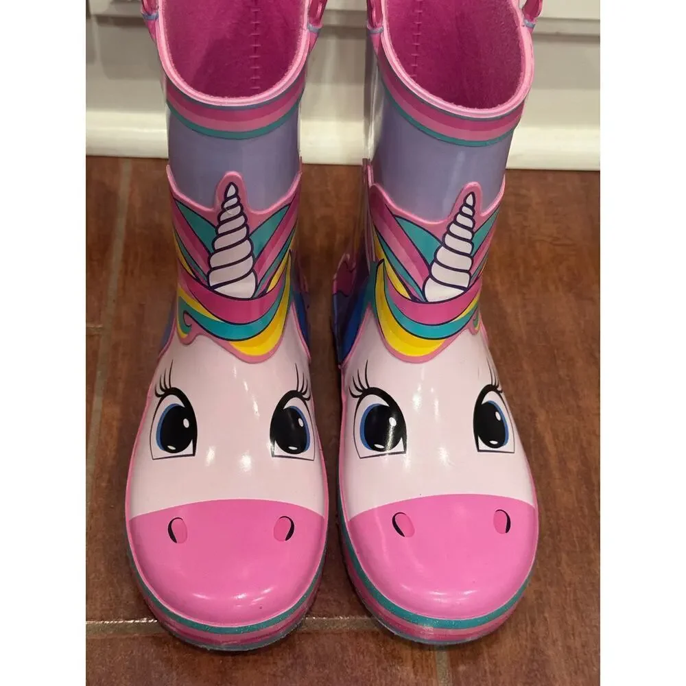 Members Mark Unicorn Rain Boots Waterproof Rubber Boots Toddler Girls Sz 13/1